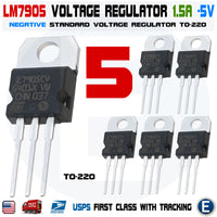 5pcs LM7905 Negative 5 Volt Regulator 1.5 Amp TO220 - L7905 7905