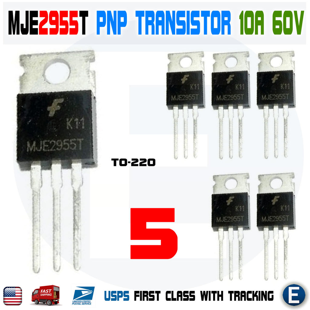 5pcs MJE2955T MJE2955 PNP Transistor 10A 60V TO-220 General Purpose Amplifier
