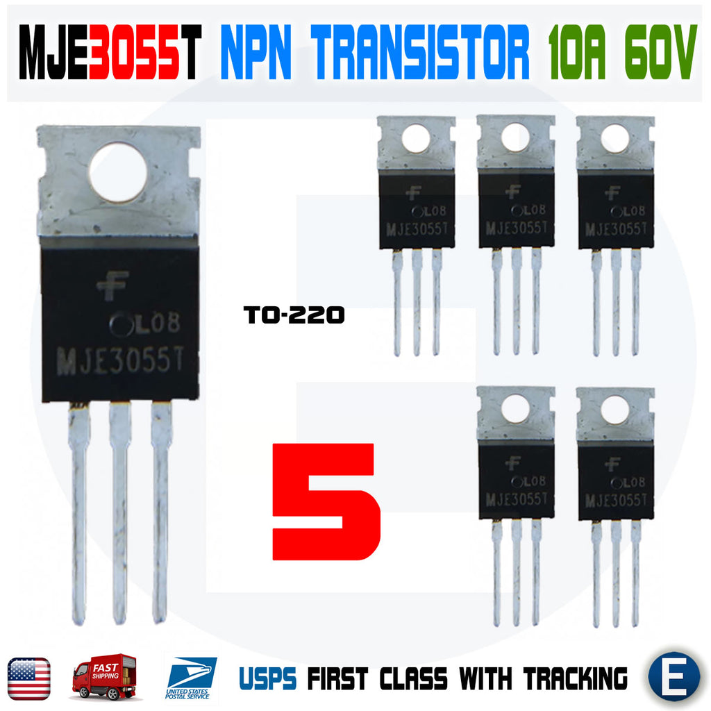5pcs MJE3055T MJE3055 NPN Transistor 10A 60V TO-220 General Purpose Amplifier
