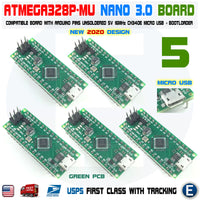 5 x Nano V3.0 Compatible Board ATmega328P-MU Micro USB for Arduino Unsoldered - eElectronicParts