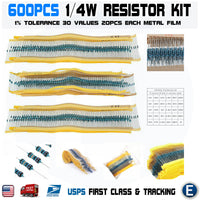 600Pcs 30 Values 1/4W Metal Film Resistor Resistance Package 10-1M Ohm - eElectronicParts