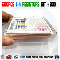 600pcs 30 Values 1/4W Metal Film Resistors  + Plastic Box Assortment Kit Set 1%
