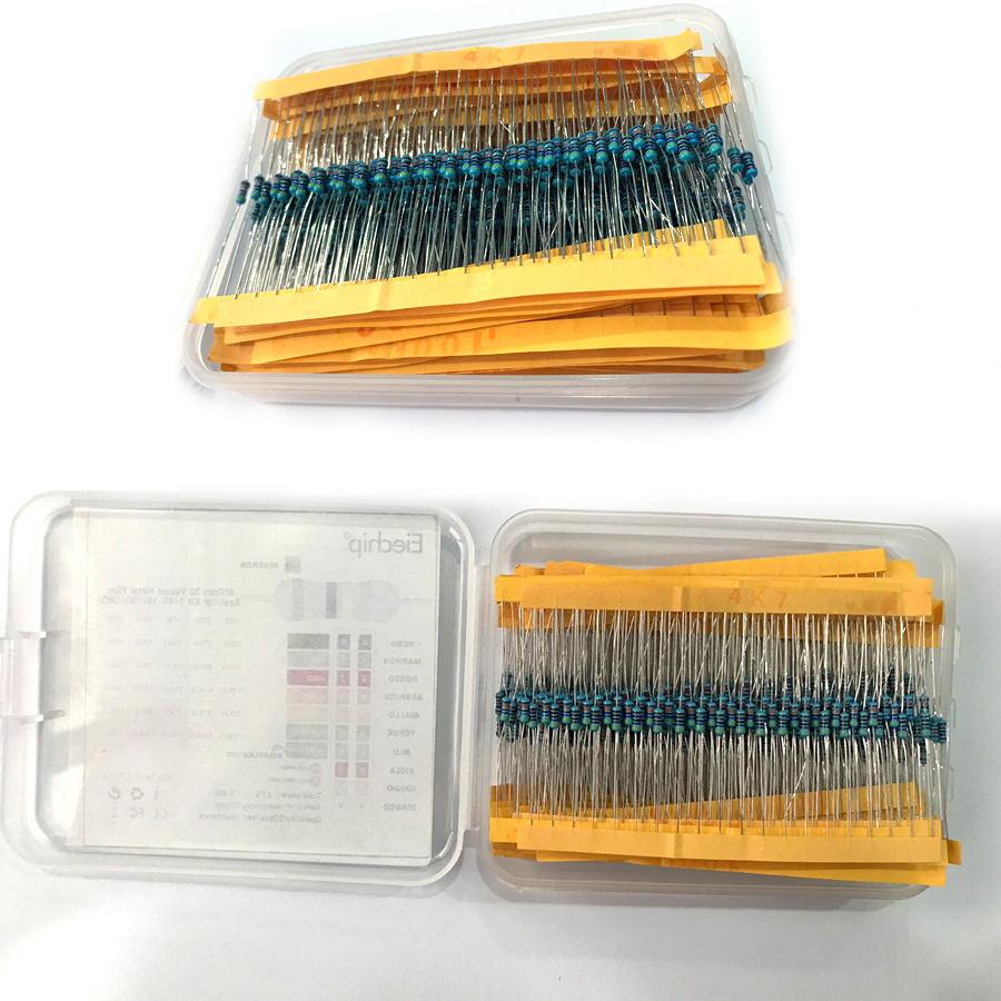 600pcs 30 Values 1/4W Metal Film Resistors  + Plastic Box Assortment Kit Set 1%