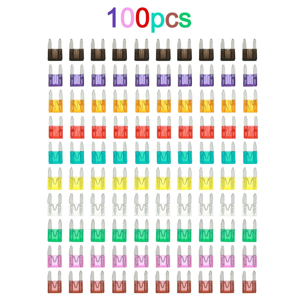 100pcs 10 values Car Mini Blade Fuses Kit 2A 3A 5A 7.5A 10A 15A 20A 25A 30A 35A - eElectronicParts