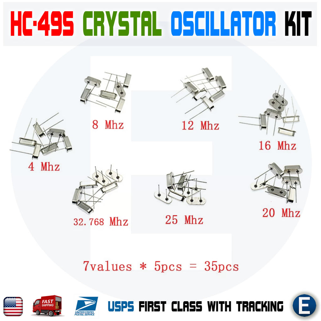 Hc-49s Crystal Oscillator Quartz Resonator Kit 4, 8, 12, 16, 20, 25Mhz 32.768Khz