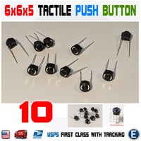10pcs 6x6x5 2 Pin PCB Momentary Tactile Tact Push Button DIP Micro Switch Black