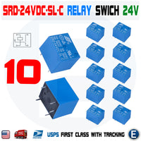 10pcs Relay Switch SRD-24VDC-SL-C 5 Pins 24 V DC PCB Mini Type SPDT 10A Blue 24V