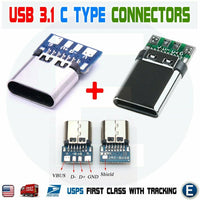 USB 3.1 Type C Pair Male+Female DIY Solder Plug PCB Connector Socket 56K Resistor