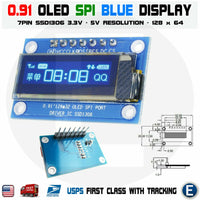 0.91 Inch SPI 128x32 Blue OLED Display Module SSD1306 Driver IC DC 3.3V-5V For Arduino PIC