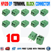 10PCS KF128-2P Green PCB Mount Screw Terminal Block Connector 2 Pin 5MM Pitch
