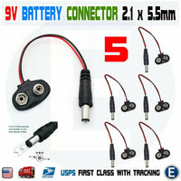 5pcs 9V Battery Connector With 2.1mm x 5.5mm DC Plug 2.1x5.5 6F22 1604A 1604D MN1604 PP3
