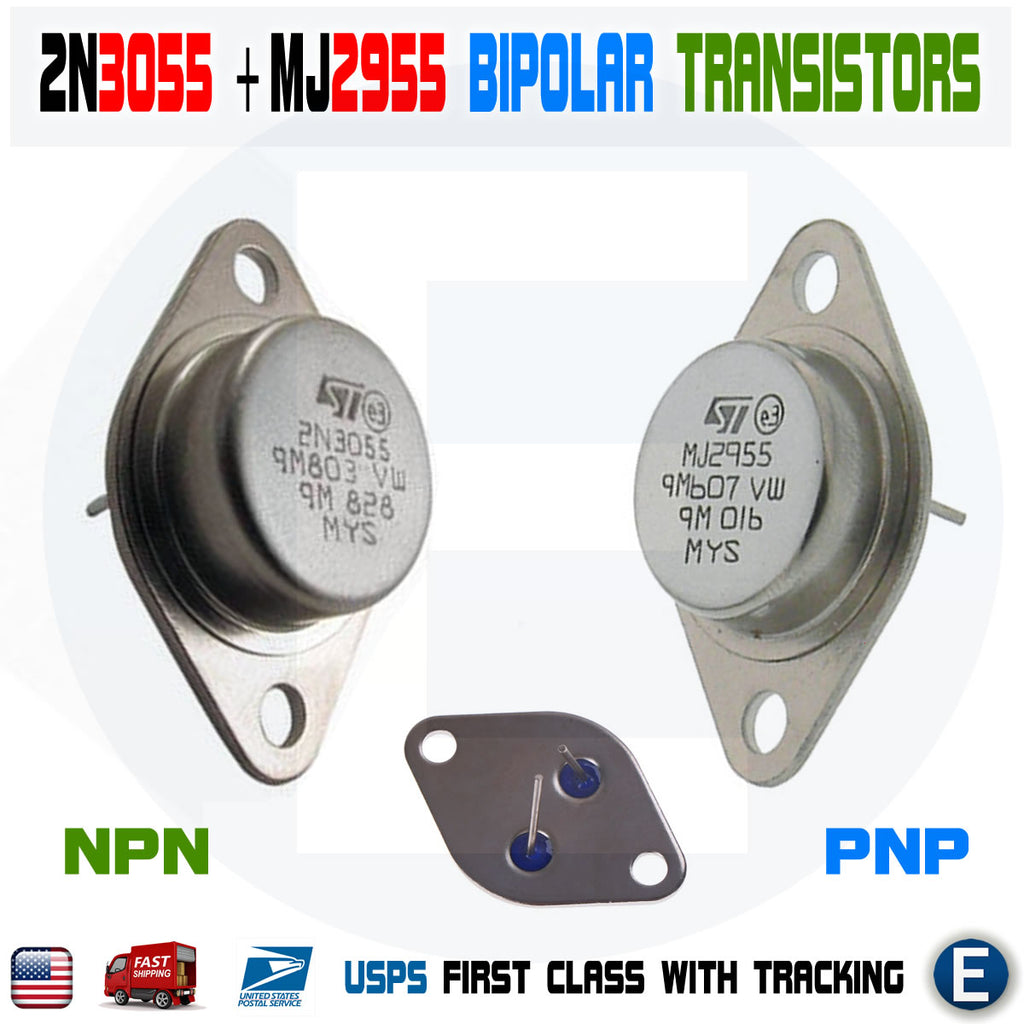 2N3055 + MJ2955 Pair NPN PNP Power Transistor Bipolar 60V 15A TO-3 Amp Audio