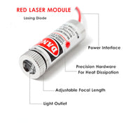 650nm 5mW Red Cross Laser Module with Focusable Glass Lens Focus Adjustable 5V