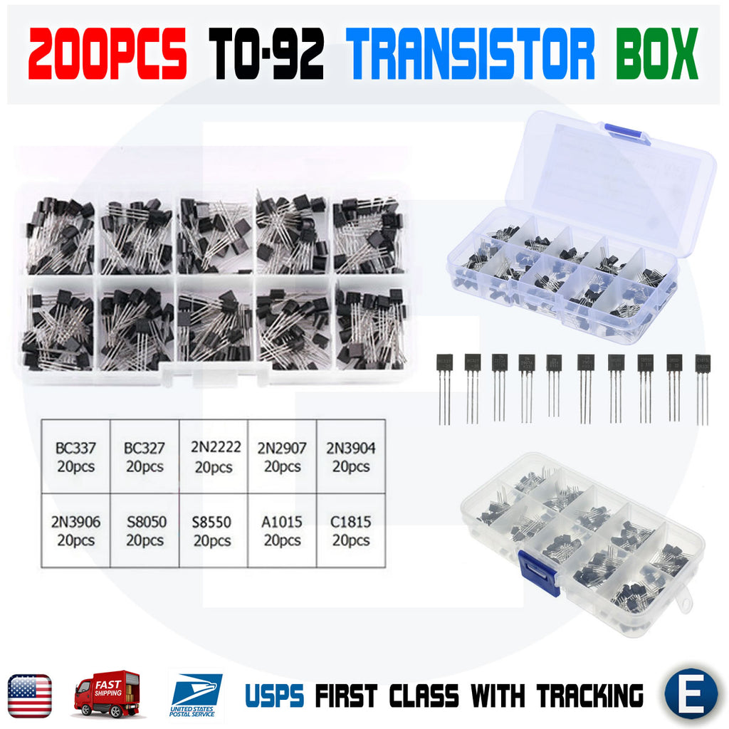 200pcs NPN PNP Transistor Assortment Kit Box BC337 BC327 2N2222 2N2907 2N3904 .. - eElectronicParts