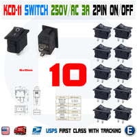 10pcs KCD-11 250VAC 3A Connectors 2pin ON / OFF Rocker Mini Switch Micro Black
