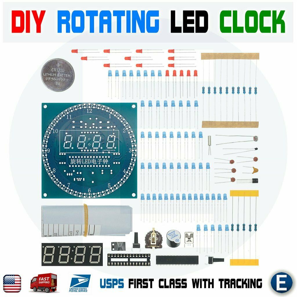 DIY Rotating Digital LED Display Module Alarm Electronic Clock Kit + E