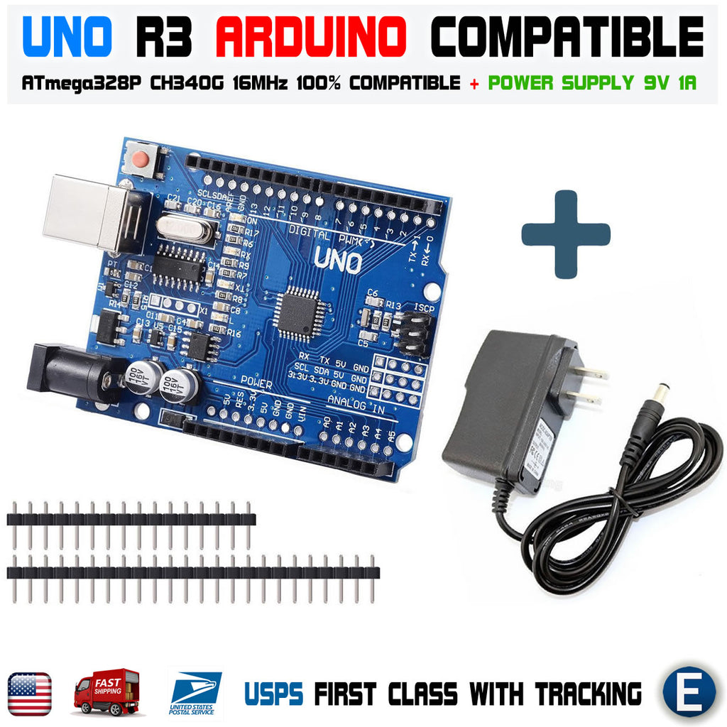 Arduino UNO R3 CH340G compatible ATMEGA328P 9V 1A Power Supply New ver ...