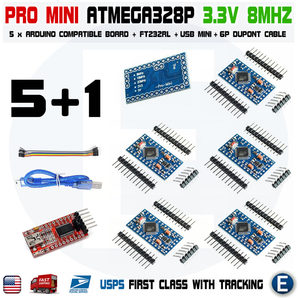 5Pcs Atmega328P Arduino Pro Mini Module 3.3V 8MHz 1Pcs FT232RL FTDI US ...
