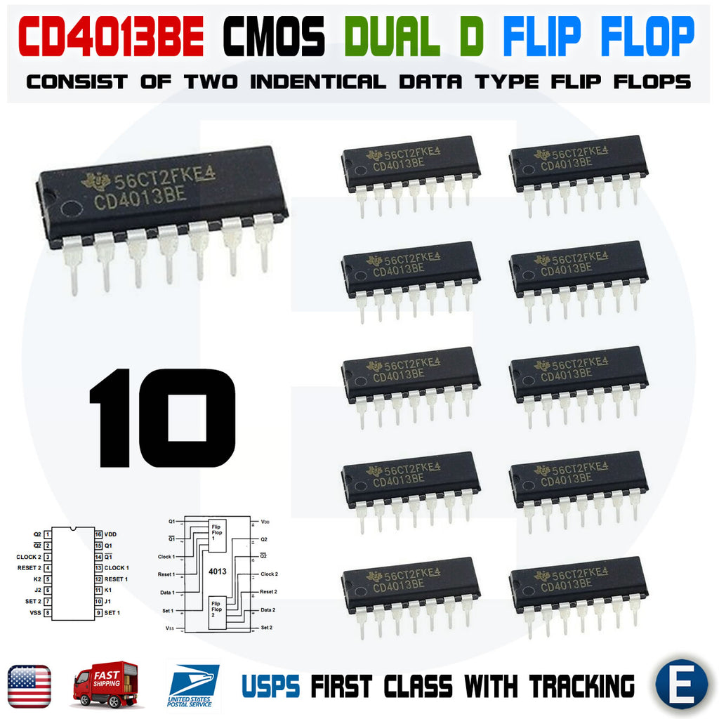 10pcs CD4013BE CD4013 4013 IC CMOS DUAL D FLIP FLOP Texas Instruments - eElectronicParts