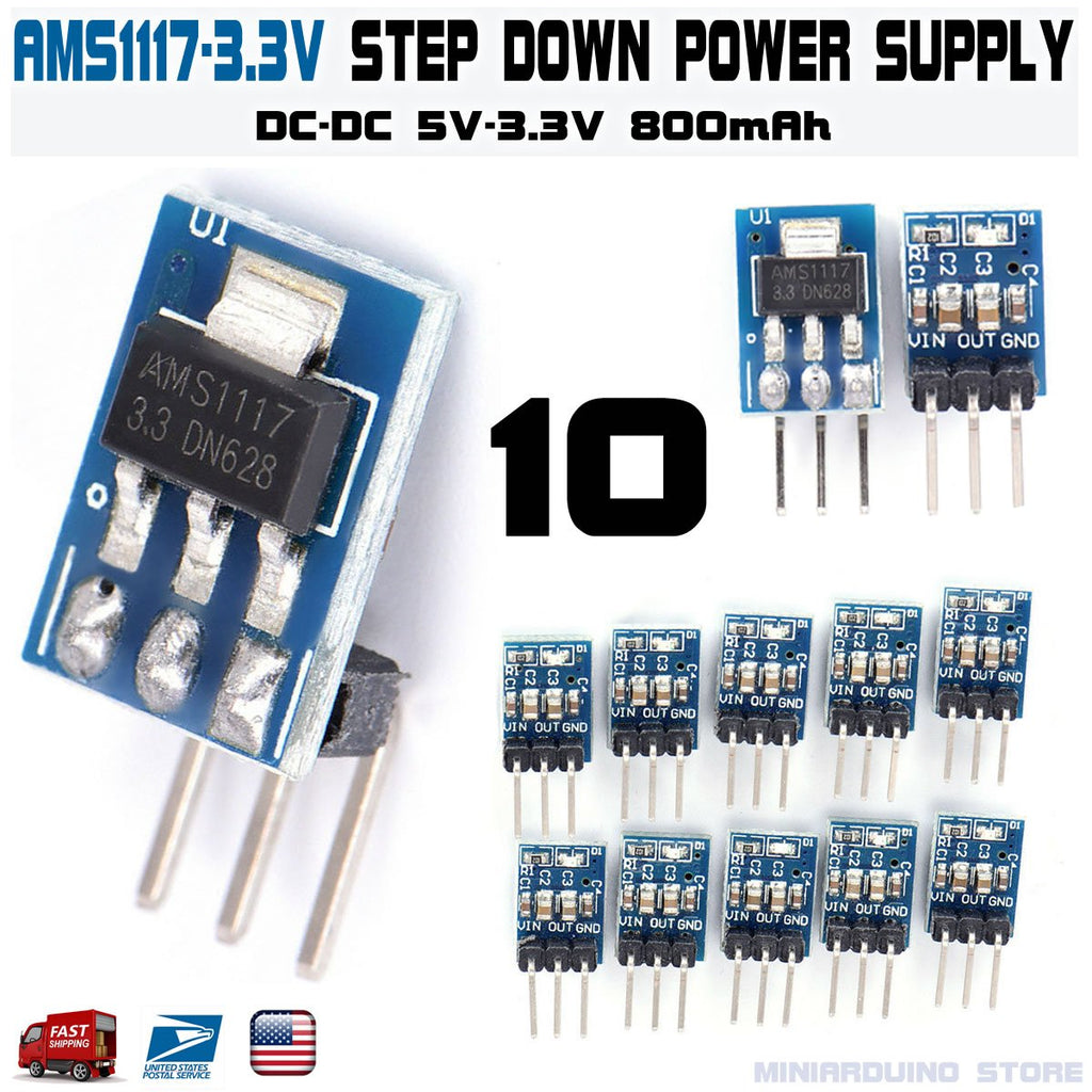 10pcs AMS1117-3.3 5V-3.3V DC-DC Step-Down Power Supply Module 800mAh - eElectronicParts