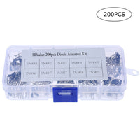 200pcs 10 Values Rectifier Diode Assorted Kit + Clear Box 1N4001~1N4007 & 1N5817~1N5819