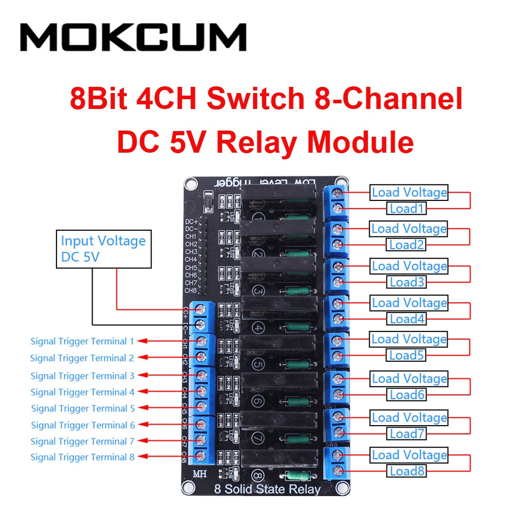 8 Channel 5V DC Relay Module Solid State High Level SSR AVR DSP For Arduino