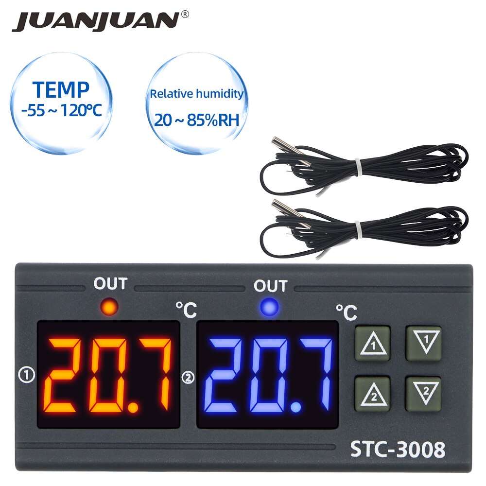 STC-3008 110V Dual LED Digital Thermostat Temperature Controller + 2 NTC Probe - eElectronicParts