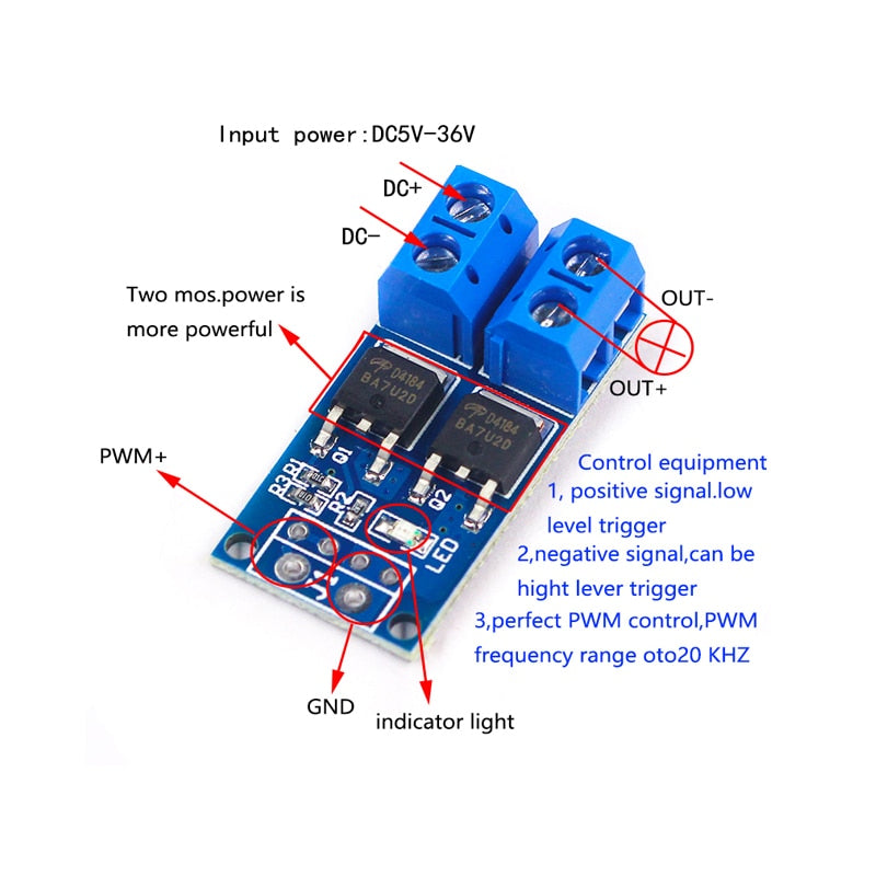 8er Set Dual-MOSFET-Schaltmodul 400W, 5V–36V DC, Trigger-Treiber, PWM-kompatibel