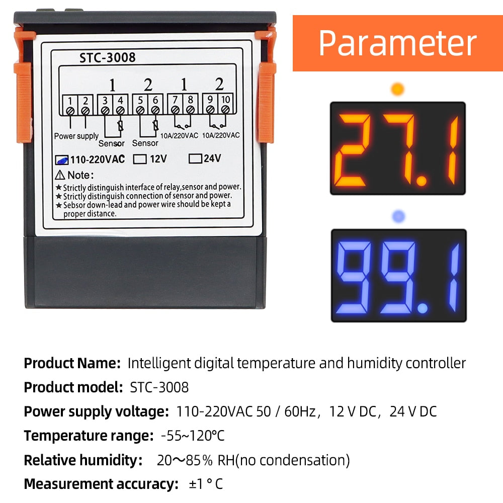 Termostato digitale STC-1000 con sensore esterno -50°C-+99°C, 12V Termostato digitale STC-1000 con sensore esterno -50°C-+99°C, 12V