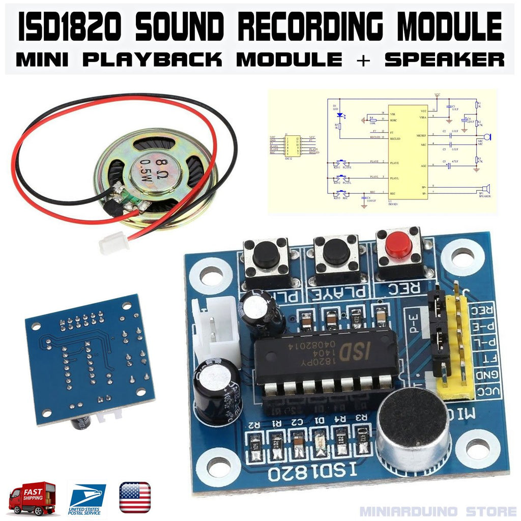 ISD1820 Sound Voice Recording Playback module w mini sound audio speak ...