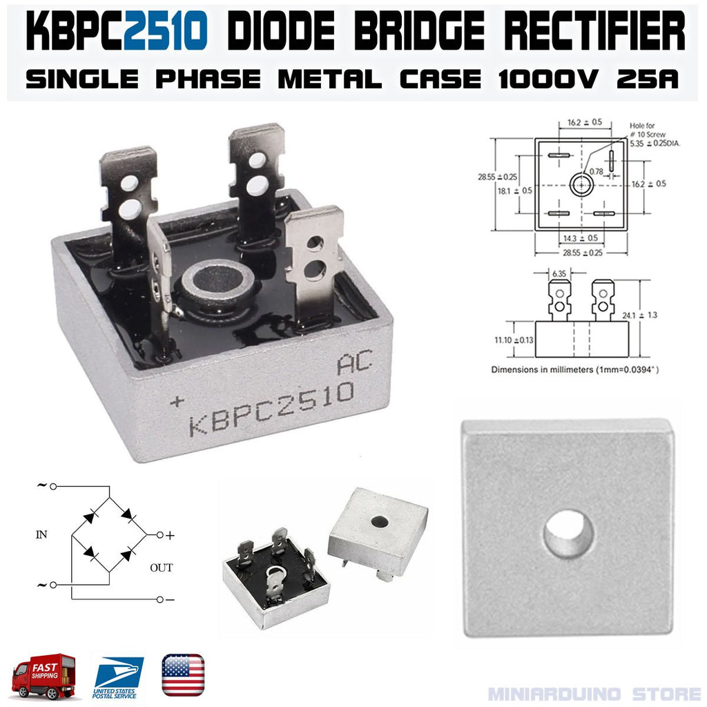 KBPC2510 Diode Bridge Rectifier Single Phase Metal Case 1000V 25A ...