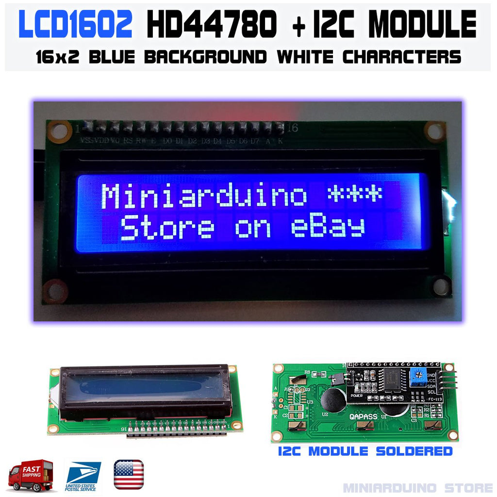 1602 BLUE LCD 16x2 HD44780 Character IIC I2C Serial Interface Adapter ...