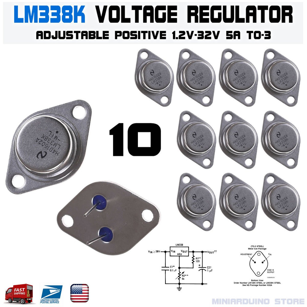 10pcs LM338K LM338 1.2-30V Adjustable Voltage Regulator 5A TO-3 - eElectronicParts