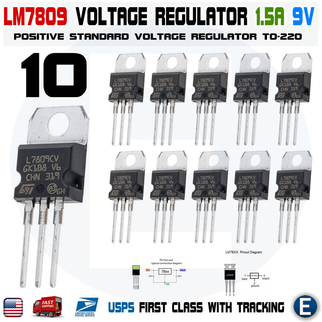 7809 10PCS LM7809 L7809 L7809CV ST TO-220 Voltage Regulator IC 9V 1.5A ...