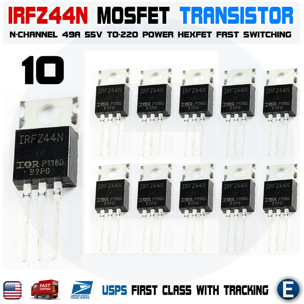 10pcs IRFZ44 IRFZ44N MOSFET Transistor N-Channel HEXFET Power 49A 55V ...
