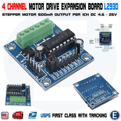 L293D Motor Driver Shield For Arduino - 4 Channel DC & Stepper Motor Control Board (2-Pack)