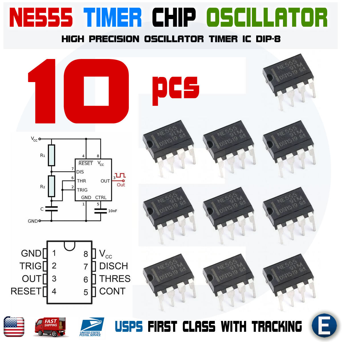 N 100 Intel 100 Pezzi IC NE555P NE555 Timer DIP-8 - Circuiti Integrati ...