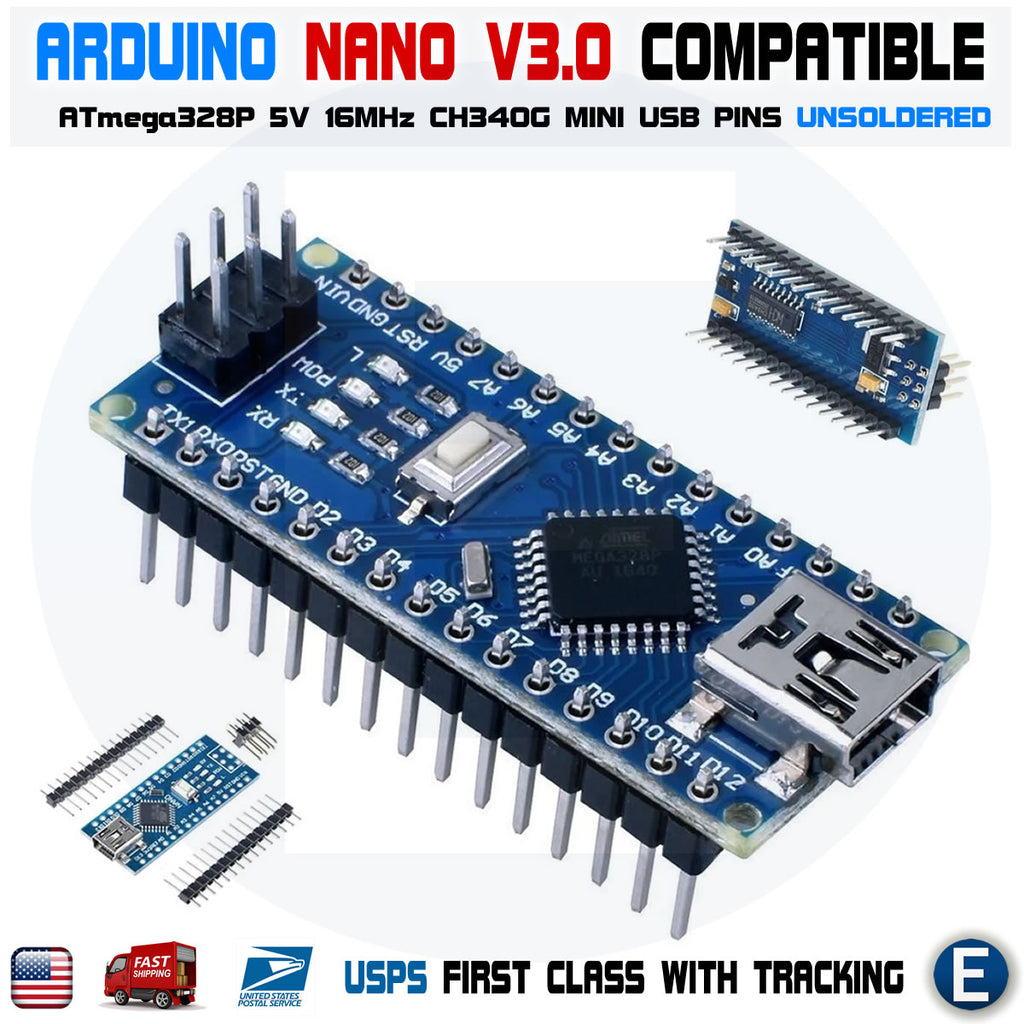 Arduino Nano V3.0 ATmega328 CH340G 5V 16MHz + Terminal Adapter Expansi ...