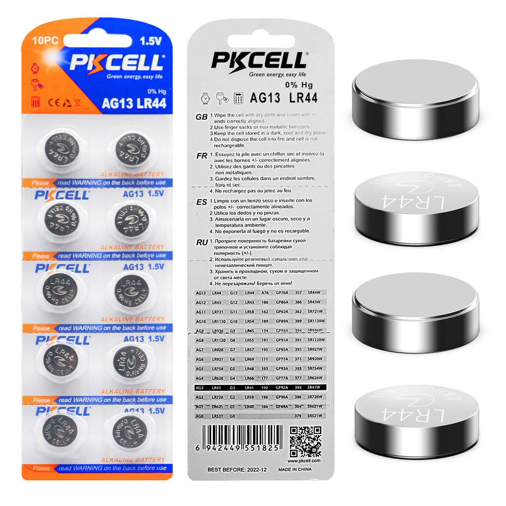 10pcs LR44 PKCELL AG13 LR44 PKCELL A76 L1154 AG13 357 New Alkaline