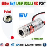 650nm 5mW Red Point Laser Module with Focusable Glass Lens Focus Adjustable 5V