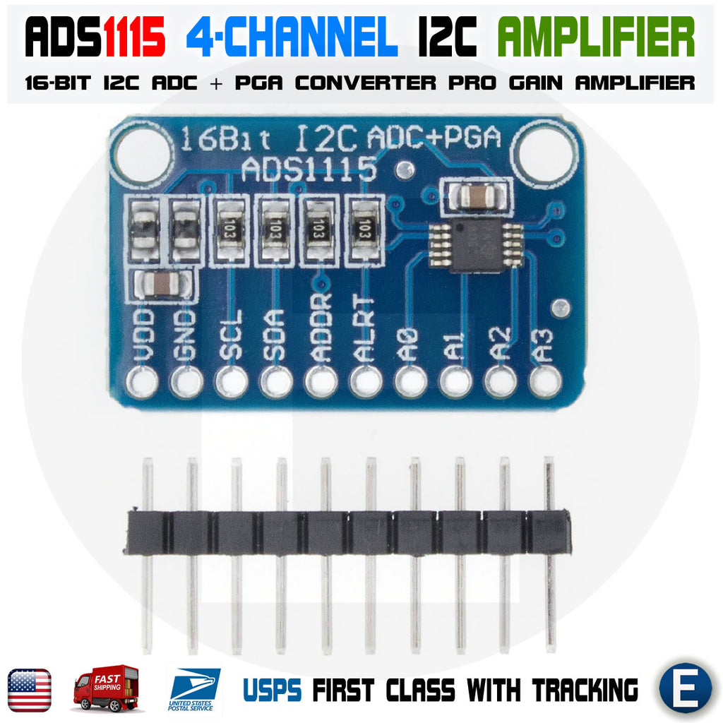 ADS1115 4-Channel 16-Bit ADC Module With Programmable Gain – I2C Interface, For Arduino & DIY Projects