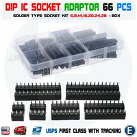 66pcs DIP IC Socket Adaptor Solder Type Socket Kit 6 8 14 16 18 20 24 28 Pin