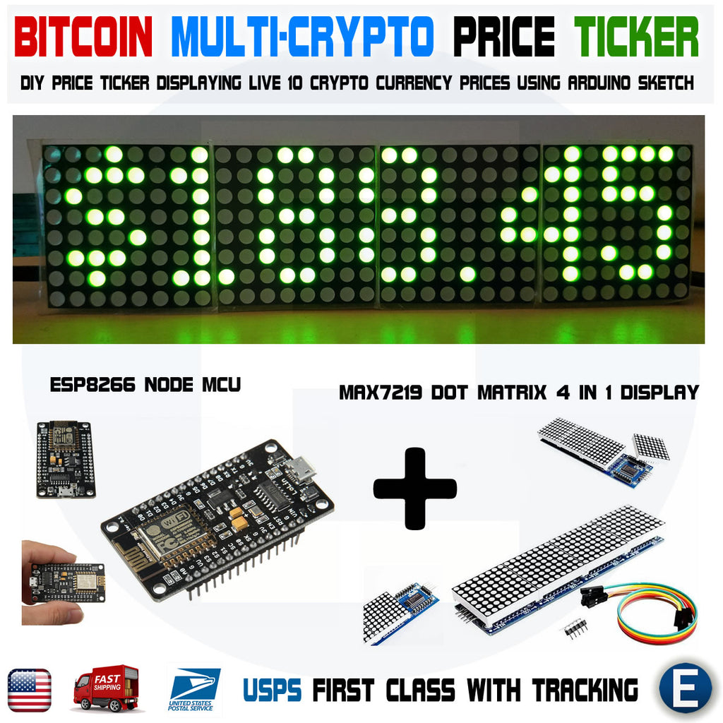 DIY Arduino Multi Crypto Bitcoin Price Ticker Green LED Dot Matrix Display WiFi ESP8266 - eElectronicParts