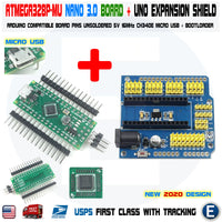 Nano V3.0 Compatible ATmega328P-MU for Arduino Micro USB Unsoldered  +UNO Shield - eElectronicParts