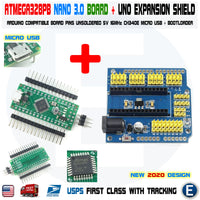 Nano V3.0 Expansion Shield UNO + ATmega328PB Board CH340E Micro USB for Arduino - eElectronicParts