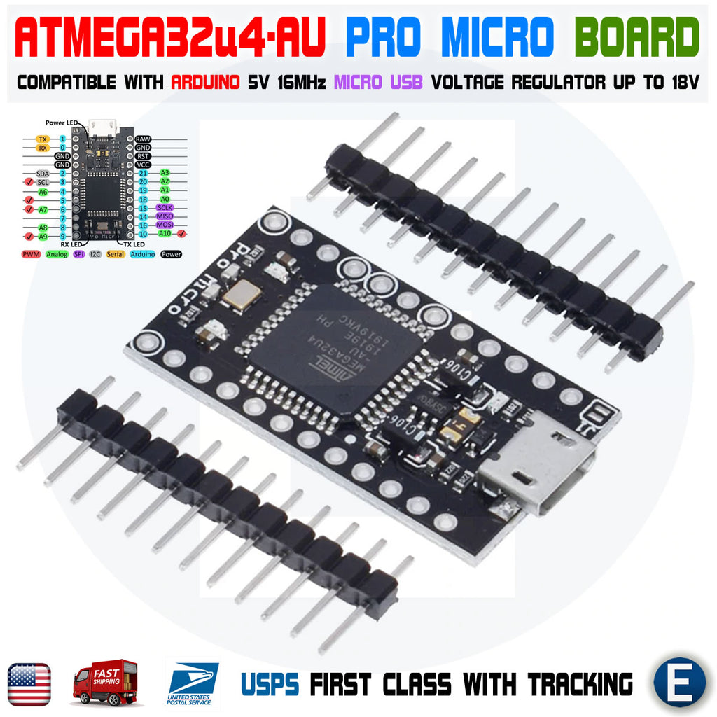 Pro Micro ATmega32U4-AU 5V/16MHz new black pcb with bootloader micro USB Arduino Compatible - eElectronicParts