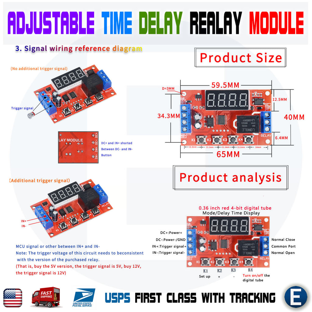 5v Timer DC 5V 10A Adjustable Time Delay Relay Module LED Digital Timer Switch ...