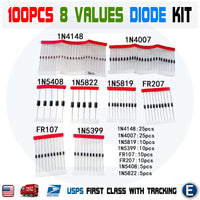 Rectifier Diode Kit 100pcs 8 values 1N4148 1N4007 1N5819 1N5399 1N5408 1N5822 - eElectronicParts