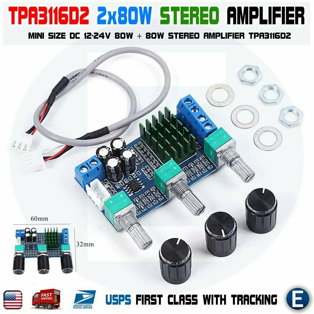TPA3116D2 2x80W Digital Stereo DC12-24V Digital Power Amplifier AMP Audio Board Module