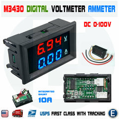 1pcs DC 0-100V 10A Voltmeter Ammeter Blue + Red LED Amp Dual